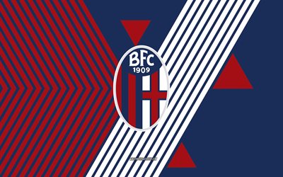 bologna fc logosu, 4k, italyan futbol takımı, mavi bordo çizgiler arka plan, bolonya fc, a grubu, italya, hat sanatı, bologna fc amblemi, futbol
