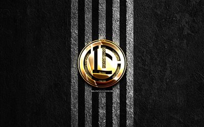 FC Lugano golden logo, 4k, black stone background, Swiss Super League, swiss football club, FC Lugano logo, soccer, FC Lugano emblem, FC Lugano, football, Lugano FC