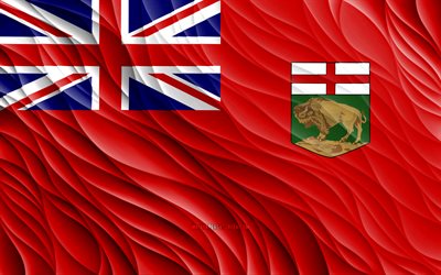 4k, 매니토바 국기, 물결 모양의 3d 플래그, 캐나다 지방, 매니토바의 국기, 매니토바의 날, 3d 파도, 캐나다의 지방, 매니토바, 캐나다