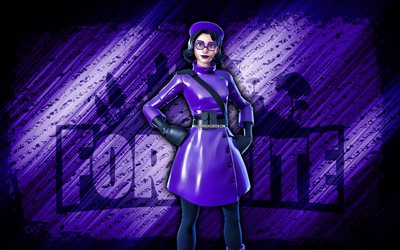 Purple Ruby Fortnite, 4k, violet diagonal background, grunge art, Fortnite, artwork, Purple Ruby Skin, Fortnite characters, Purple Ruby, Fortnite Purple Ruby Skin