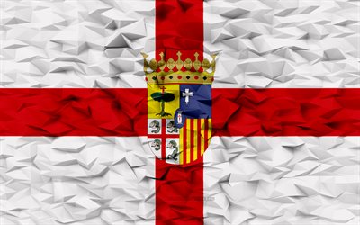 bandiera di saragozza, 4k, provincia spagnola, priorità bassa del poligono 3d, struttura del poligono 3d, giorno di saragozza, 3d bandiera di saragozza, simboli nazionali spagnoli, arte 3d, provincia di saragozza, spagna