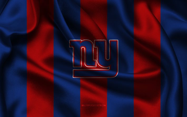 4k, new york giants logotyp, blått rött sidentyg, amerikanskt fotbollslag, new york giants emblem, nfl, new york giants märke, usa, amerikansk fotboll, new york giants flagga
