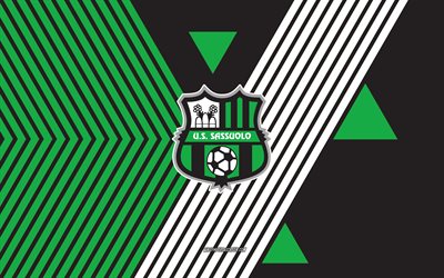 us sassuolo calcio  logo, 4k, italian jalkapallojoukkue, taustalla vihreitä mustia viivoja, yhdysvaltain sassuolo calcio, serie a, italia, viivapiirros, yhdysvaltain sassuolo calcio  tunnus, jalkapallo, sassuolo