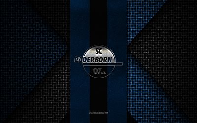 sc paderborn 07, 2 bundesliga, blau weiß gestrickte textur, logo des sc paderborn 07, deutscher fußballverein, wappen des sc paderborn 07, fußball, paderborn, deutschland