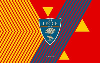 US Lecce logo, 4k, Italian football team, red yellow lines background, US Lecce, Serie A, Italy, line art, US Lecce emblem, football, Lecce
