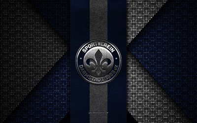 sv darmstadt 98, 2 bundesliga, textura de punto azul blanco, logotipo de sv darmstadt 98, club de fútbol alemán, emblema sv darmstadt 98, fútbol, darmstadt, alemania