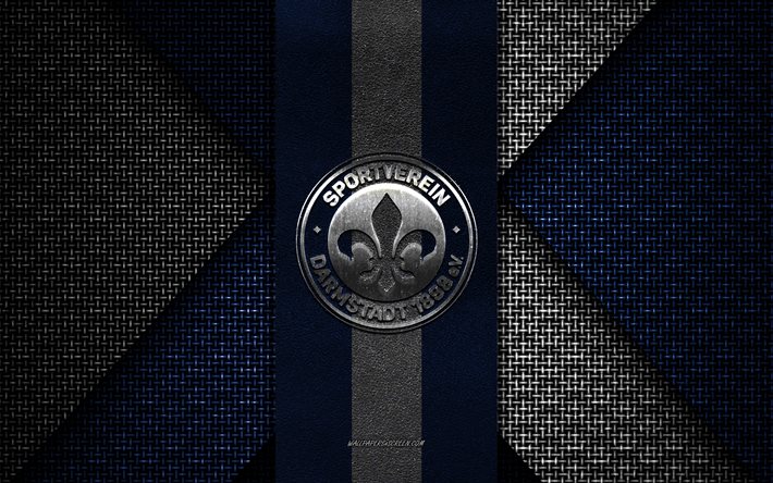 sv darmstadt 98, 2 bundesliga, textura de punto azul blanco, logotipo de sv darmstadt 98, club de fútbol alemán, emblema sv darmstadt 98, fútbol, darmstadt, alemania