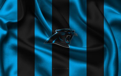 4k, Carolina Panthers logo, blue black silk fabric, American football team, Carolina Panthers emblem, NFL, Carolina Panthers badge, USA, American football, Carolina Panthers flag