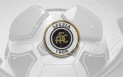 Spezia glossy logo, 4K, white football background, Serie A, soccer, italian football club, Spezia 3D logo, Spezia emblem, Spezia Calcio, football, sports logo, Spezia FC