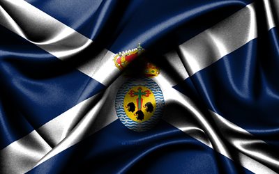 サンタ・クルス・デ・テネリフェの旗, 4k, スペインの地方, 布旗, サンタ・クルス・デ・テネリフェの日, 波状の絹の旗, スペイン, スペインの州, サンタ クルス デ テネリフェ