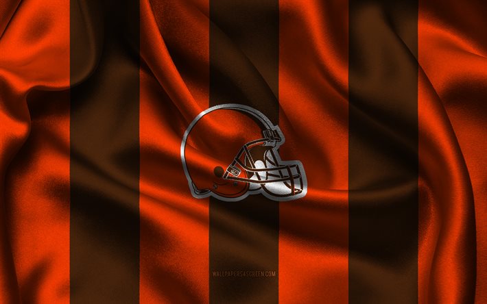4k, cleveland browns logo, orangebrauner seidenstoff, american football team, cleveland browns emblem, nfl, cleveland browns abzeichen, vereinigte staaten von amerika, amerikanischer fußball, cleveland browns flagge