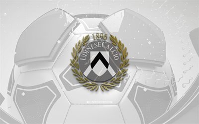 Udinese glossy logo, 4K, white football background, Serie A, soccer, italian football club, Udinese 3D logo, Udinese emblem, Udinese FC, football, sports logo, Udinese Calcio