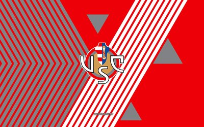 logo crémonais américain, 4k, équipe italienne de football, fond de lignes grises rouges, crémonese américain, série a, italie, dessin au trait, emblème américain de cremonese, football, crémonais