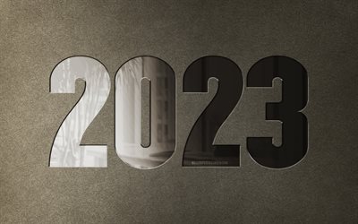 2023 frohes neues jahr, ziffern aus metall, 2023 jahr, 4k, kunstwerk, 2023 konzepte, 2023 3d ziffern, 2023 geschäftskonzepte, frohes neues jahr 2023, 2023 steinhintergrund