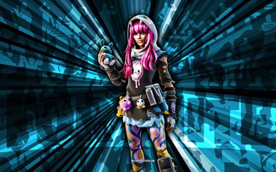 4k, glumbunny, siniset säteet taustalla, glumbunny skin, glumbunny fortnite, abstrakti taide, fortnite glumbunny skin, fortnite hahmot, fortnite, luovaa taidetta