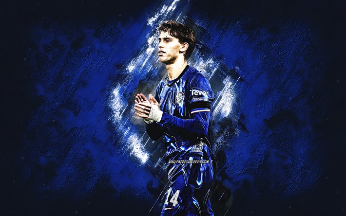 Joao Felix, Chelsea FC, Portuguese football player, blue stone background, grunge art, Premier League, England, football
