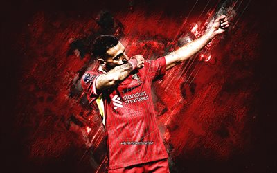 Mohamed Salah, Liverpool FC, Egyptian football player, red stone background, Premier League, England, football