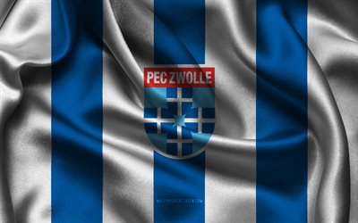4k, PEC Zwolle logo, blue white silk fabric, Dutch football team, PEC Zwolle emblem, Eredivisie, PEC Zwolle, Netherlands, football, PEC Zwolle flag