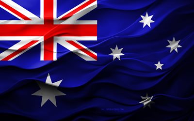 4k, Flag of Australia, Oceania countries, 3d Australia flag, Oceania, Australia flag, 3d texture, Day of Australia, national symbols, 3d art, Australia