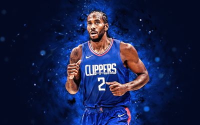 Kawhi Leonard, 4k, blue neon lights, Los Angeles Clippers, NBA, American basketball players, Kawhi Leonard 4k, basketball, LA Clippers, basketball stars, Kawhi Leonard LA Clippers