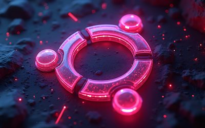 ubuntu glödande logotyp, 4k, linux ubuntu, svart sten bakgrund, ubuntu logotyp, ubuntu emblem, svart bakgrund, ubuntu lila logotyp, ubuntu