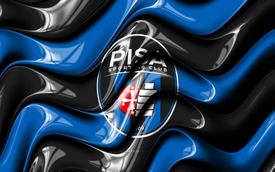 logotipo de pisa sc 3d, 4k, ondas 3d azules negras, serie a, fútbol americano, bandera de pisa sc, creativo, logotipo de pisa sc, club de fútbol italiano, pisa sc, fútbol, fc pisa