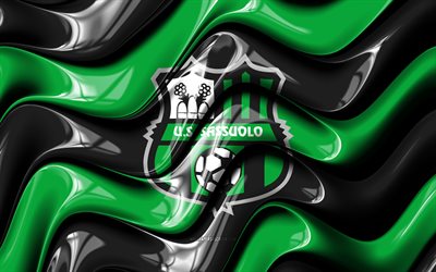 abd sassuolo 3d logosu, 4k, siyah yeşil 3d dalgalar, seri a, futbol, abd sassuolo bayrağı, yaratıcı, abd sassuolo logosu, italyan futbol kulübü, abd sassuolo, sassuolo fc