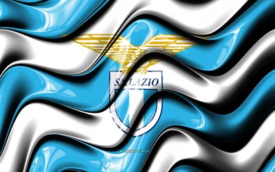logotipo 3d da ss lazio, 4k, ondas 3d brancas azuis, série a, futebol, bandeira ss lácio, criativo, logotipo da ss lazio, clube de futebol italiano, ss lácio, lácio fc