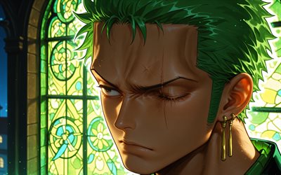 4k, roronoa zoro, vidrierasnoche, kimono, una pieza, obra de arte, personajes de una pieza, manga, cazador de piratas, roronoa zoro una pieza