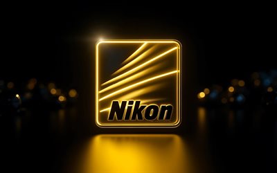 4k, logo lumineux nikon, bokeh, obscurité, microcircuits, conducteurs, marques d'électronique, créatif, marques, logo nikon 3d, oeuvre d'art, logo nikon, nikon