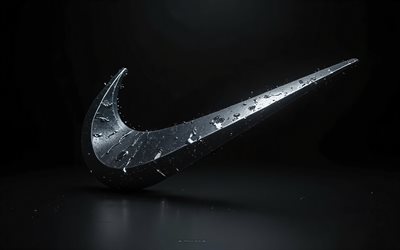 logo nike 3d, 4k, sfondo nero, emblema della nike, logo nike metallico, simbolo della nike, loghi del marchio, nike