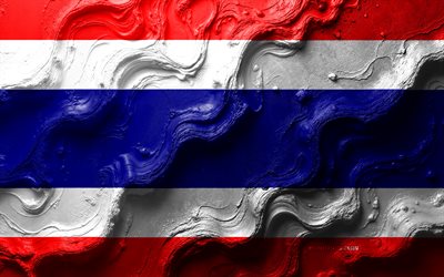 Thailand flag, 4k, stone wave texture, Flag of Thailand, 3D Thailand flag, Asia, flags of Asian countries, Thailand