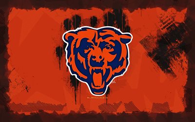 chicago bears grunge logosu, 4k, nfl, turuncu grunge arka plan, amerikan futbolu, chicago bears amblemi, chicago bears logosu, amerikan futbol takımı, chicago bears