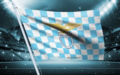 4k, logo ss lazio, club di calcio italiano, flag di stadio, bandiera dei fan di ss lazio, bandiera bianca blu, emblema ss lazio, serie a, italia, calcio, lazio fc