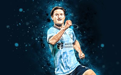 Joe Lolley, 4k, blue neon lights, Sydney FC, A-League, English footballers, Joe Lolley 4K, football, soccer, Joseph Lolley, Joe Lolley Sydney