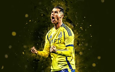 4k, Cristiano Ronaldo, yellow neon lights, Al Nassr FC, football stars, Saudi Pro League, CR7, Cristiano Ronaldo Al Nassr, soccer, Al-Nassr FC, football, Riyadh, CR7 Al Nassr, Cristiano Ronaldo 4K