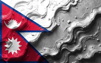 nepalflagga, 4k, stenvågstruktur, nepalflagg, 3d nepal  flagga, asien, flaggor från asiatiska länder, nepal
