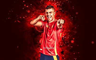 rodri, 4k, rote neonlichter, spanien national football team, uefa, spanien, spanische fußballer, rodri 4k, fußball, nationalmannschaften, rodri spain team