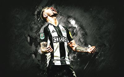 bruno guimaraes, newcastle united fc, calciatore brasiliano, sfondo di pietra bianca, grunge art, premier league, inghilterra, calcio, guimaraes newcastle united