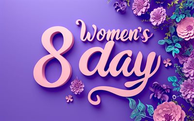 happy 8 märz, 4k, happy womens day, violettes hintergrund, 8 märz vorlage, 8 märz grußkarte, lila rosen, 8 märz