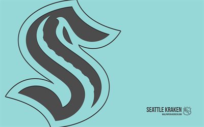 logotipo de seattle kraken, 4k, fondo turquesa, arte de carbono, seattle kraken emblema, american hockey club, nhl, eeuu, seattle kraken, hockey