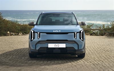 2026, kia ev2, 4k, ön görünüm, dış, elektrikli geçit, mavi yeni kia ev2, yeni kia ev2 2026, elektrikli arabalar, güney kore arabaları, kia