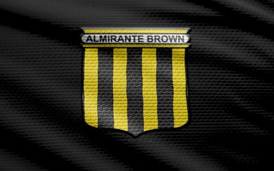 logo en tissu club almirante marron, 4k, fond de tissu noir, primera nationale, bokeh, football, logo club almirante marron, emblème du club almirante brown, club almirante marron, club de football argentin, almirante brown fc
