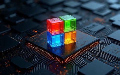 logo microsoft 3d, 4k, fond techno noir, art numérique, logo microsoft, logo windows, emblème microsoft, logo windows 11, windows 11, fenêtres