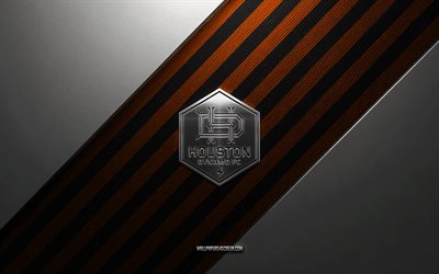 Houston Dynamo FC logo, 4k, steel background, American soccer club, red black lines, Houston Dynamo FC emblem, MLS, soccer player, Houston Dynamo FC, USA, Houston Dynamo FC metal logo, Houston Dynamo FC crest
