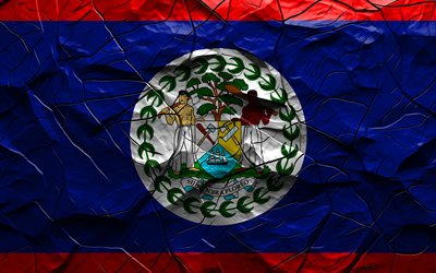 4k, علم بليز, نسيج الحجر, أمريكا الوسطى, علم بليز ثلاثي الأبعاد, الخلفية مع الشقوق, بليز