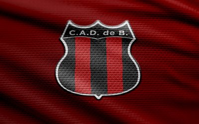 logo en tissu des défenseurs de belgrano, 4k, fond de tissu rouge, primera nationale, bokeh, football, logo des défenseurs de belgrano, emblème des défenseurs de belgrano, défenseurs de belgrano, club de football argentin, défenseurs de belgrano fc