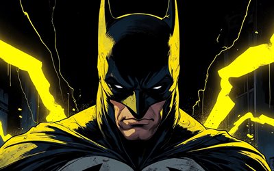 ordenanza, 4k, iluminaciones amarillas, fondo amarillo negro, cómics dc, superhéroes, arte grunge, oscuridad, obra de arte, arte de batman, fan art, batman 4k