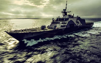 uss libertad, lcs 1, buque de combate litoral estadounidense, clase libertad, marina de los estados unidos, eeuu, noche, atardecer, buques de guerra americanos, otan, marina de los ee uu