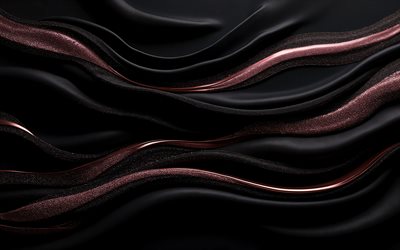 4k, Black background with pink glitter wave, pink glitter waves, black waves background, elegant black background, pink glitter wave, elegant backgrounds